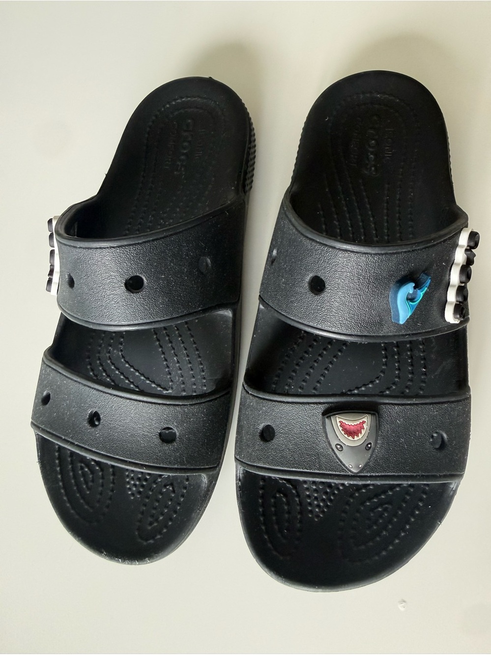 CROCS Black Dual-Strap Slide Sandals with Jibbitz